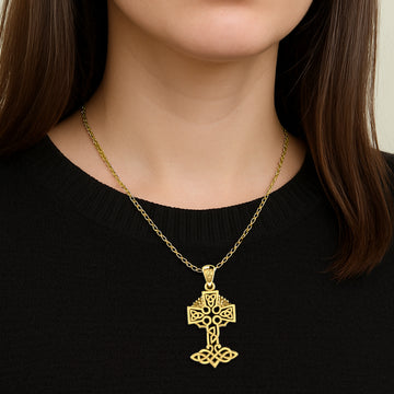 Celtic Tree of Life Irish Cross 14 Karat Solid Gold Pendant GPD6123